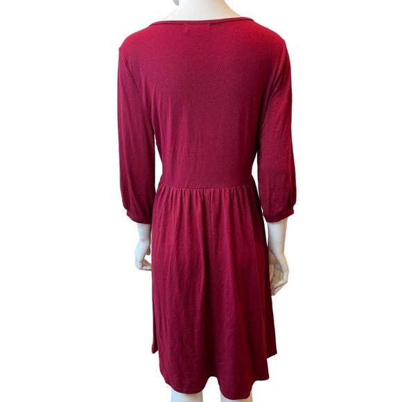 YATHON Women Empire Waist Dress Front Button Balloon Sleeve Maroon Size Large - Picture 3 of 10